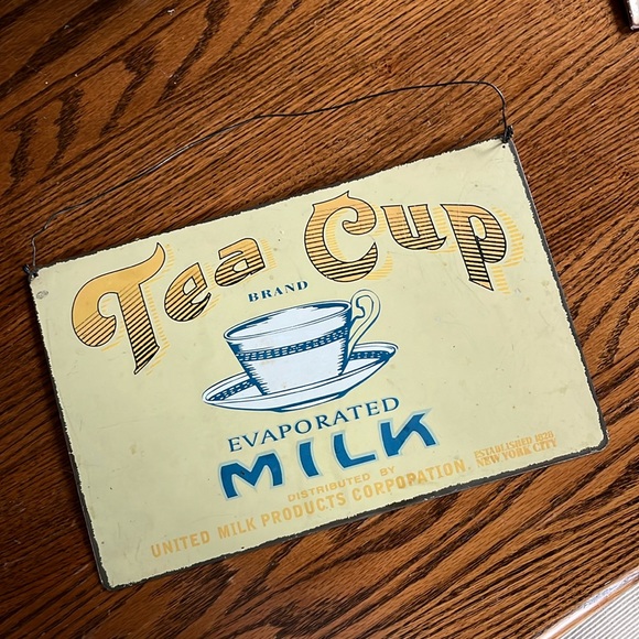 Other - Tin sign “Tea Cup Brand Evaporated Milk” metal kitchen plaque sign